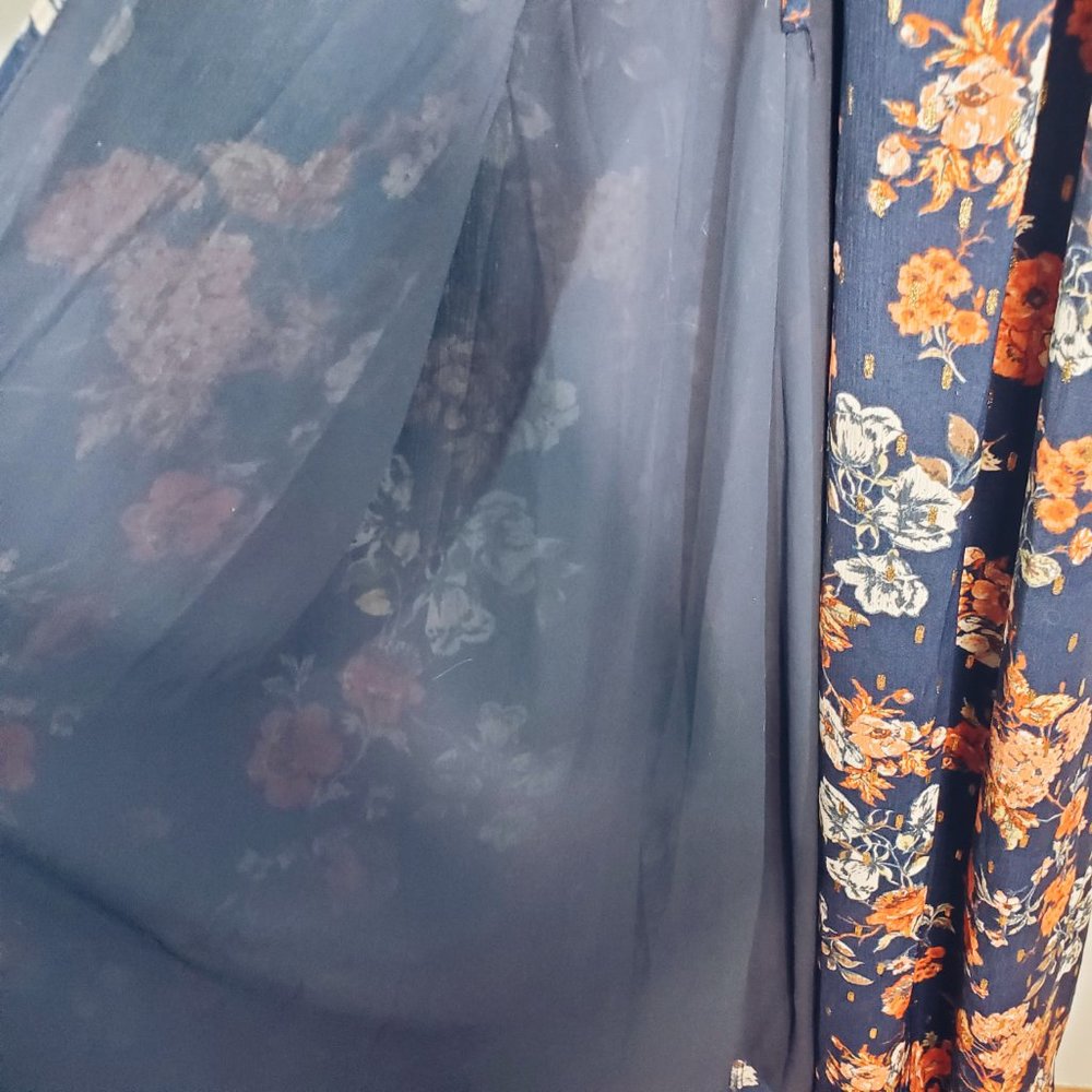 Lulu's Divine Days Navy Blue Floral Print Wrap Maxi Dress S - Picture 12 of 14